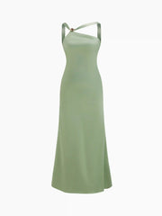 Satin Backless Buckle Bowknot Maxi Dress