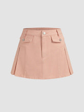 Denim Mid Rise Pleated Mini Skirt
