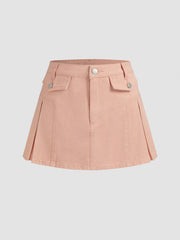 Denim Mid Rise Pleated Mini Skirt