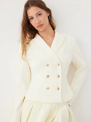 Notched Collar Double Breasted Waist Blazer