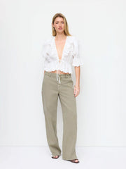 Washed Denim Low Rise Lace Panel Oversized Jeans