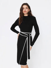 Turtleneck Belted Bowknot Knitted Maxi Dress