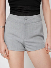 Mid Rise Button Micro Shorts
