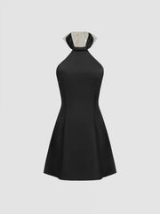 Satin Halter Neckline Bowknot Mini Dress