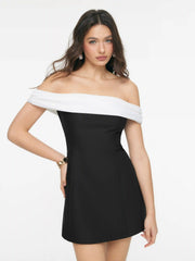 Off-Shoulder Ruched Zipper A-line Mini Dress