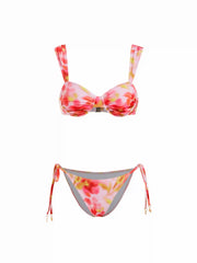 Floral Sweetheart Ruched Metal Detail Tie Side Underwire Bikini Set