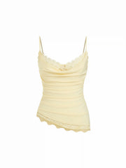 Sweetheart Neck Lace Panel Ruched Asymmetrical Hem Cami Top