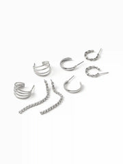 4 PAIRS TWISTED & RHINESTONE HOOP EARRINGS SET