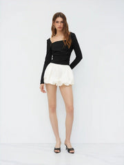 Square Neck Ruched Bowknot Bodysuit