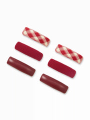 6 PCS TARTAN & FAUX LEATHER HAIR CLIPS