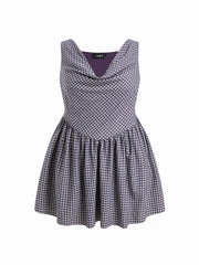 Gingham Cowl Neck Shirred A-line Mini Dress Curve & Plus