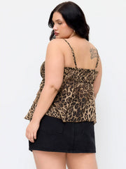 Chiffon Leopard V-neck Lace Trim Cami Top Curve & Plus
