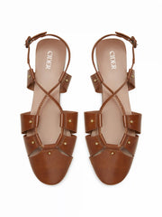 STUDDED ADJUSTABLE STRAP SLINGBACK FLATS