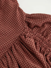 Cotton Off-Shoulder Plaid Draped Maxi Dress