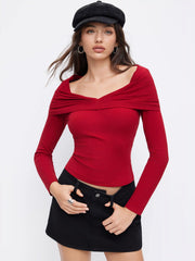 Off-shoulder Long Sleeve Ruched Top