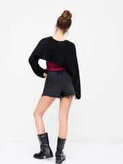 Knit Round Neckline Star Ripped Tank Top & Asymmetrical Shrug Set