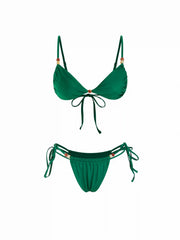 High Stretch Sweetheart Triangle Bikini Set With Bead Detail