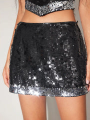 Sequin Low Rise Contrasting Hem Mini Skirt