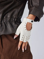 STUD FAUX LEATHER FINGERLESS GLOVES