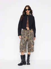 Cotton-blend Mid Rise Camo Drawstring Baggy Bermuda Pants