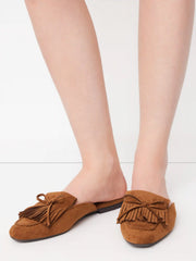 FAUX SUEDE BOWKNOT DECOR FRINGED MULE LOAFERS