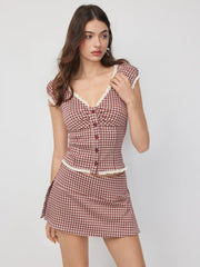 Jacquard Low Rise Gingham A-line Mini Skort