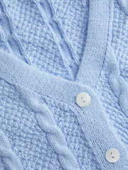 V-neck Cable Knit Button Cardigan