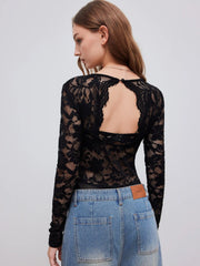Lace Floral See Through Bodysuit