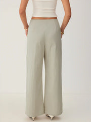 Cotton-blend Low Rise Wrap Waist Wide Leg Trousers
