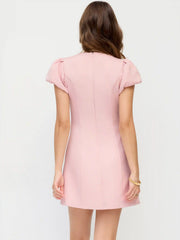 Cut Out Bowknot Puff Sleeve A-line Mini Dress