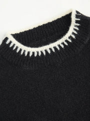 Knit Round Neckline Contrasting Binding Long Sleeve Top