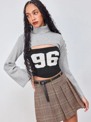 96 Knit High Neck Graphic Cami Top & Crop Shrug Set