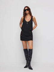 Low Rise Metal Detail A-line Mini Skirt