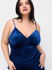 Velvet V-neck Bowknot Backless Split Maxi Dress Curve & Plus
