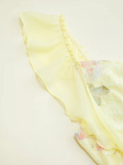 Lace Floral Sweetheart Ruffle Sleeve A-line Mini Dress