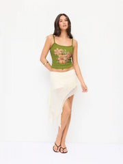 Cotton-blend Floral Rhinestone Cami Top