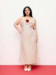 Satin Polka Dot V-Neck Ruffle Maxi Dress Curve & Plus