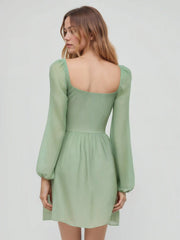 Cotton-blend Sweetheart Neckline Floral Embroidery Ruffle Mini Dress