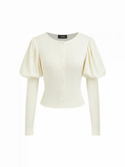 Round Neckline Button Juliette Sleeve Top