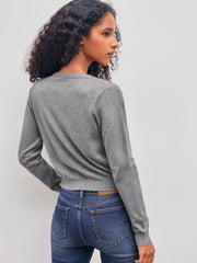 Knit Round Neckline Solid Button Cardigan