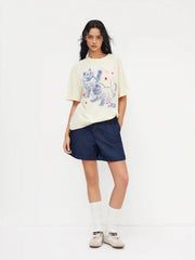 Cotton-blend Cat Oversized Short Sleeve Tee