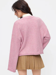 Jacquard Knit V-Neck Snail Bell Sleeve Oversized Cardigan