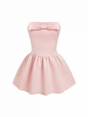 Sculptural High Rise Bowknot Lace Up Flared Mini Dress