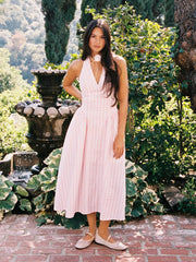 V-neck Gingham Knotted Ruffle Maxi Dress