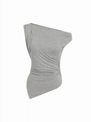 Asymmetrical Neck Ruched Slim Longline Tank Top