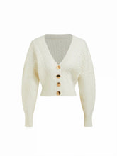 Cable Knit V-neck Metal Button Oversized Long Sleeve Top
