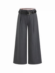 Low Rise Contrasting Binding Wide Leg Trousers With Belt