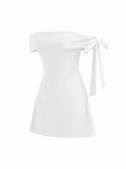 Jersey Off-shoulder Short Sleeve Bowknot Mini Dress