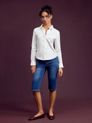 Stretch Cotton Collar Button Long Sleeve Shirt