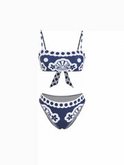 Square Neck Shell Graphic Low Rise Bracelet Cheeky Bikini Set